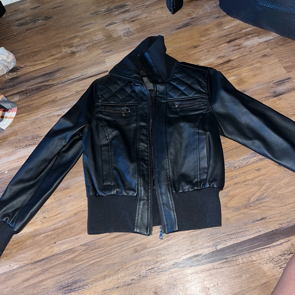 Black leather coat NEW zip up jacket